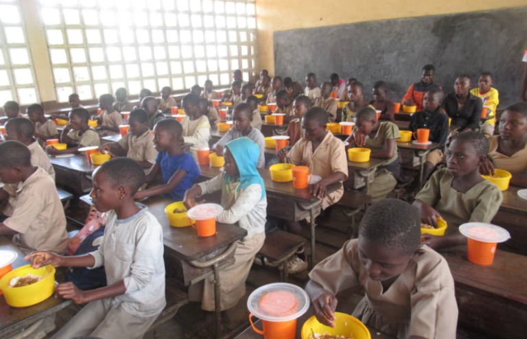 School canteen in Togo where students gather for lunch.
